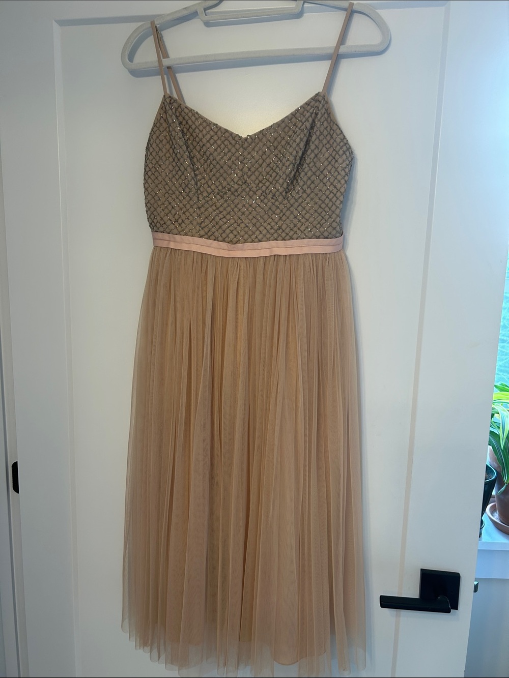Needle & Thread Beige and Blush Tulle Midi Dress
